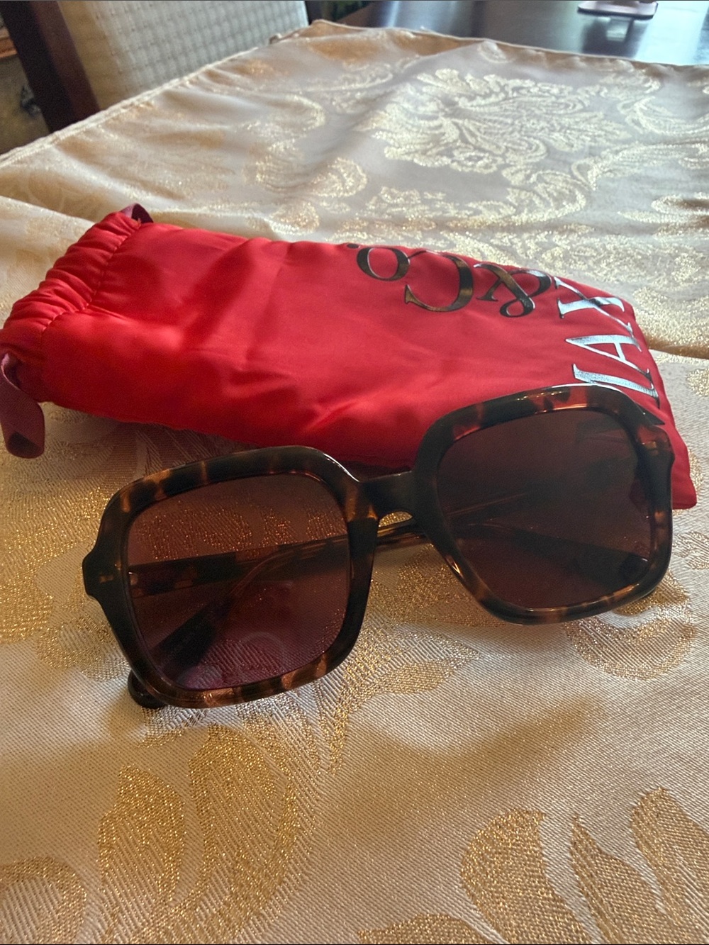 MaxMara Tortoiseshell Square Sunglasses with Red Pouch
